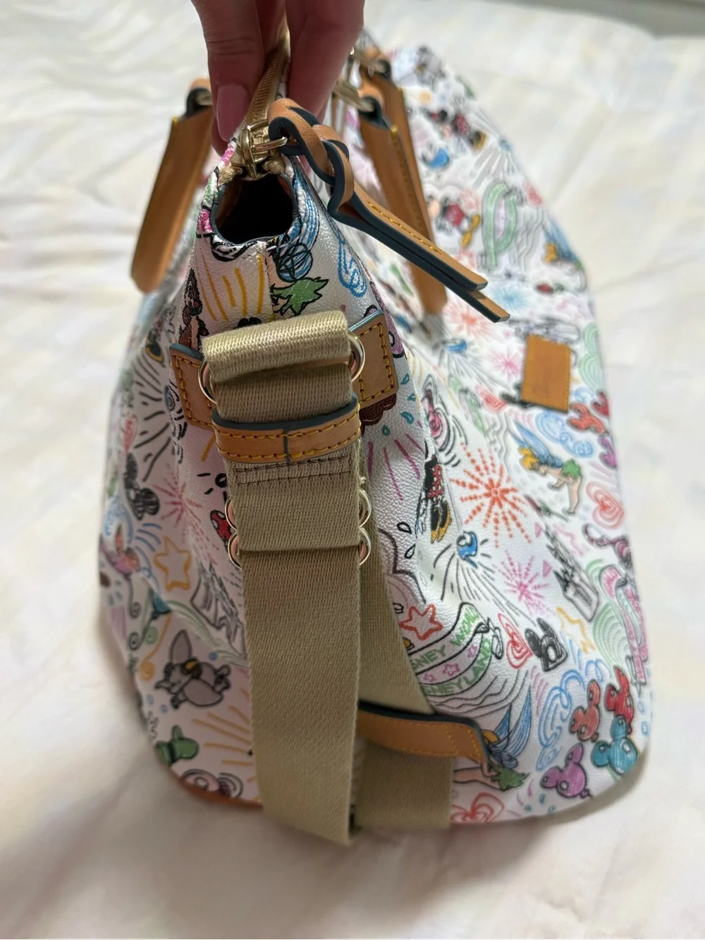Dooney & Bourke Multicolor Disney Canvas Tote - White with Tan Trim